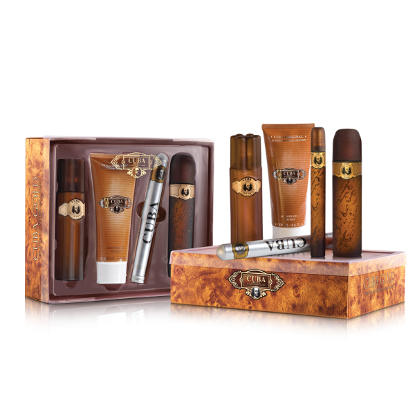 CUBA Gold by for Men - 4 Pc Gift Set 3.3oz EDT Spray, 1.17oz EDT Spray, 3.3oz After Shave, 6.7oz Shower Gel